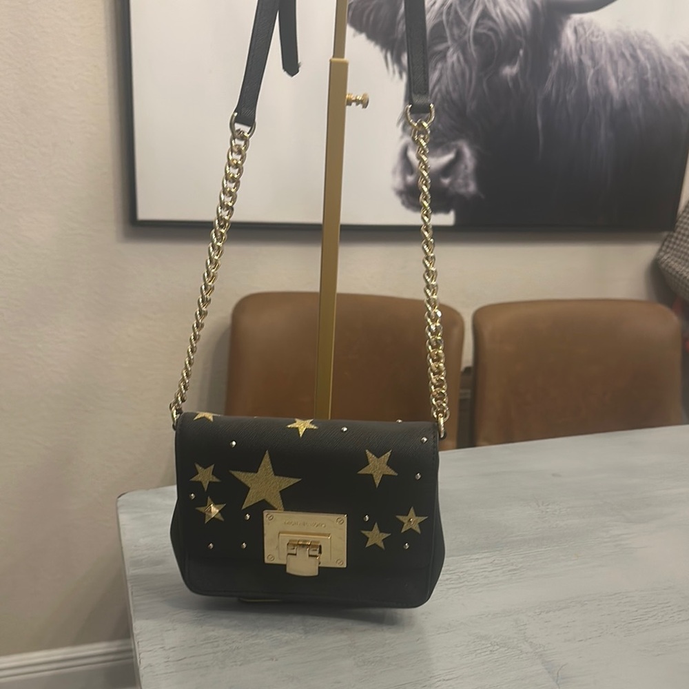 Michael Kors Black Crossbody Bag with Gold Star Accents